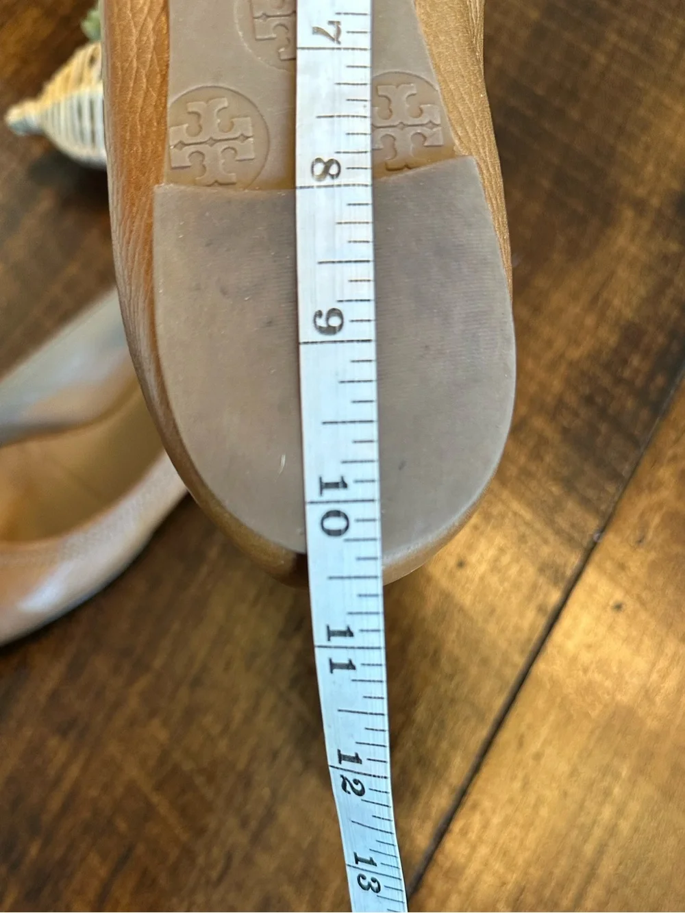 Tory Burch | Reva Tumbled Leather Travel Ballet Flats in Royal Tan, Size 7.5/8